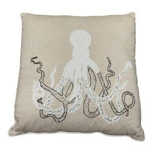 Octopus Beaded Boho Nautical Beach House Decor Beige Throw Pillow 19.5x19.75